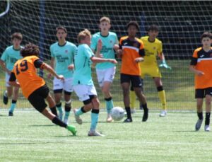 Player striking on goal